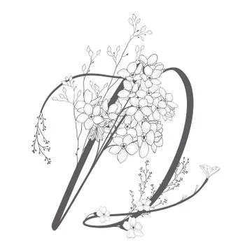 Vector Hand Drawn floral D monogram and logo Stock Illustration