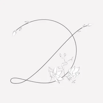 Vector Hand Drawn floral D monogram and logo Stock Illustration