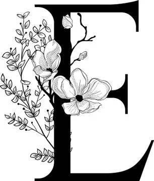 Vector Hand Drawn floral E monogram and logo Stock Illustration