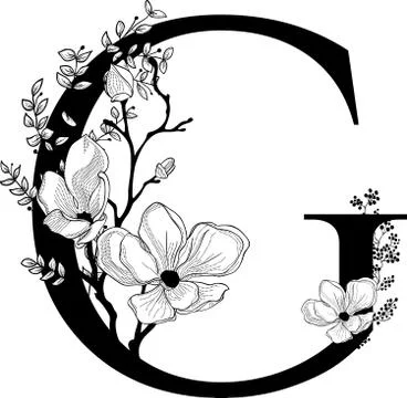 Vector Hand Drawn floral G monogram and logo Stock Illustration