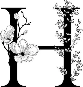 Vector Hand Drawn floral H monogram and logo Stock Illustration