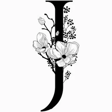 Vector Hand Drawn floral J monogram and logo Stock Illustration