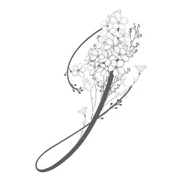 Vector Hand Drawn floral J monogram and logo Stock Illustration