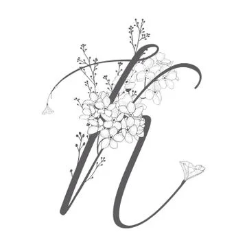 Vector Hand Drawn floral K monogram and logo Stock Illustration