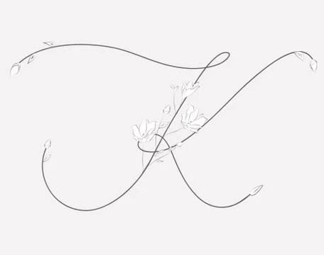 Vector Hand Drawn floral K monogram and logo Stock Illustration