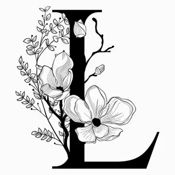 Vector Hand Drawn floral L monogram and logo Stock Illustration