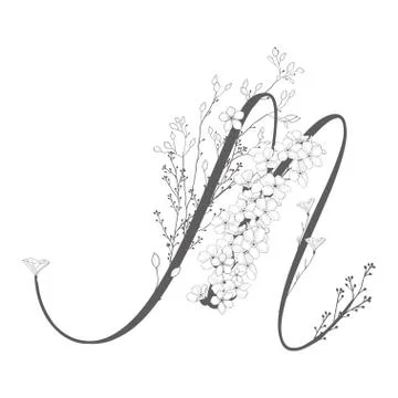 Vector Hand Drawn floral M monogram and logo Stock Illustration