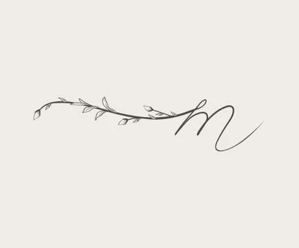 Vector Hand Drawn floral m monogram and logo Stock Illustration
