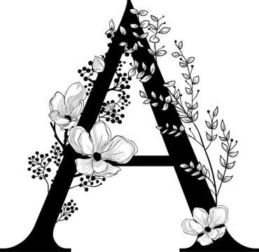 Vector Hand Drawn floral A monogram and logo Stock Illustration