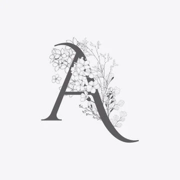 Vector Hand Drawn floral A monogram and logo Stock Illustration