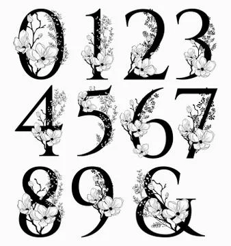Vector Hand Drawn floral Numbers monograms and logo Stock Illustration