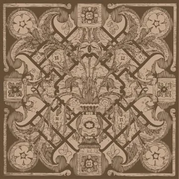 Vector hand drawn floral pattern tile background from black and white ornamen Stock-Illustration