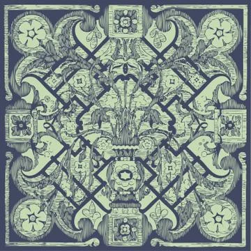 Vector hand drawn floral pattern tile background from black and white ornamen Stock Illustration