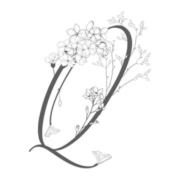 Vector Hand Drawn floral Q monogram and logo Stock Illustration