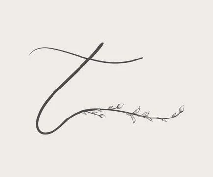 Vector Hand Drawn floral T monogram and logo Stock Illustration