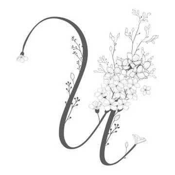 Vector Hand Drawn floral U monogram and logo Stock Illustration