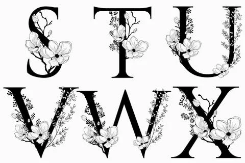 Vector Hand Drawn floral uppercase letters monograms Stock Illustration