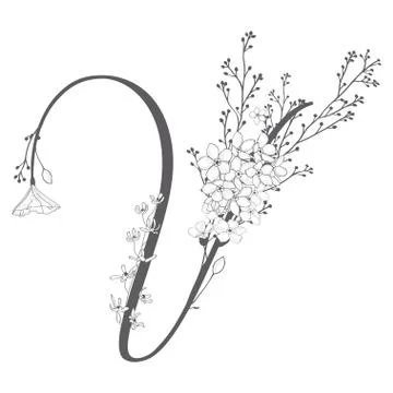 Vector Hand Drawn floral V monogram and logo Stock Illustration