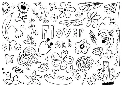 Vector Hand drawn flower and leaf elements, Vintage flowers doodle collection 스톡 일러스트