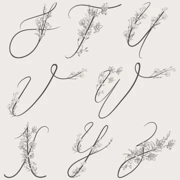 Vector Hand Drawn Flowered Alphabet Monogram and logo Stock Illustration