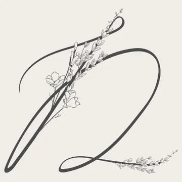 Vector Hand Drawn Flowered D monogram and logo Stock Illustration