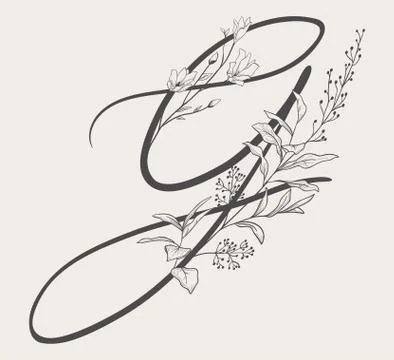 Vector Hand Drawn Flowered G Monogram and logo Stock Illustration