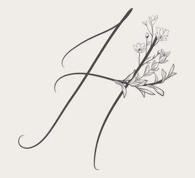 Vector Hand Drawn Flowered H monogram and logo Stock Illustration