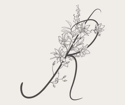 Vector Hand Drawn Flowered R monogram and logo Stock Illustration