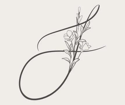 Vector Hand Drawn Flowered S monogram and logo Stock Illustration