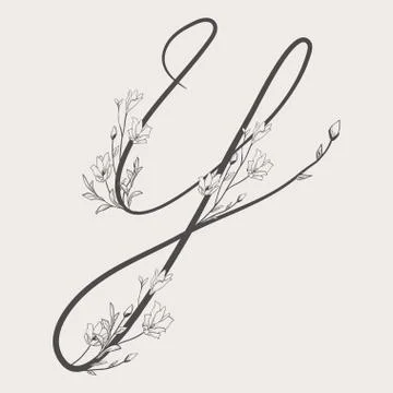 Vector Hand Drawn Flowered Uppercase Y monogram and logo Stock Illustration