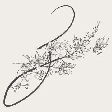 Vector Hand Drawn Flowered Uppercase Z monogram and logo Stock Illustration