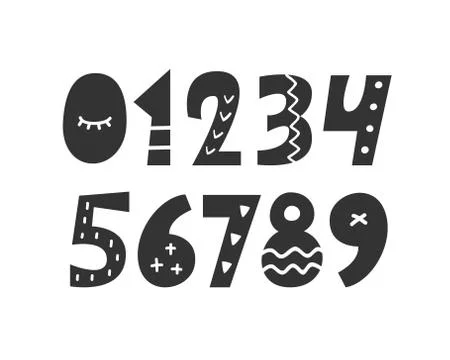 Vector Hand drawn Folk Scandinavian Numbers Set Stock Illustration