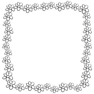 Vector hand drawn frame, border from black outline small flowers in doodle st 스톡 일러스트