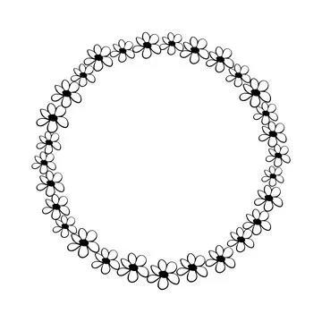Vector hand drawn frame, border from black outline small flowers in doodle st Stock Illustration