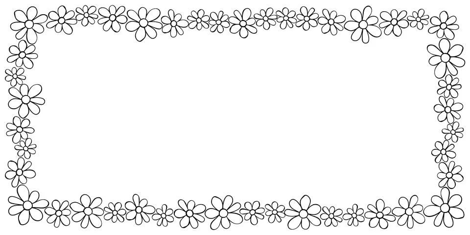 Vector hand drawn frame, border from black outline small flowers in doodle st 스톡 일러스트