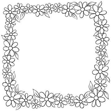 Vector hand drawn frame, border from black outline small flowers in doodle st 스톡 일러스트