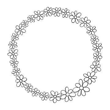Vector hand drawn frame, border from black outline small flowers in doodle st 스톡 일러스트