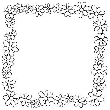 Vector hand drawn frame, border from black outline small flowers in doodle st 스톡 일러스트