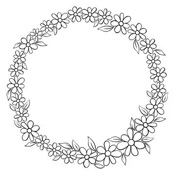 Vector hand drawn frame, border from black outline small flowers in doodle st 스톡 일러스트