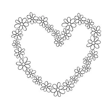 Vector hand drawn frame, border in shape of heart from black outline small fl 스톡 일러스트