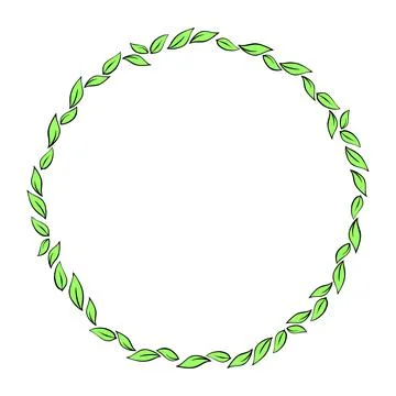 Vector hand drawn frame, border from green outline leaves in doodle style. Cu 库存插图