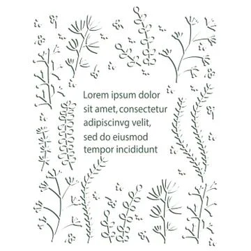 Vector Hand drawn frame with the contours of the herbal plants . Space for te Stock Illustration