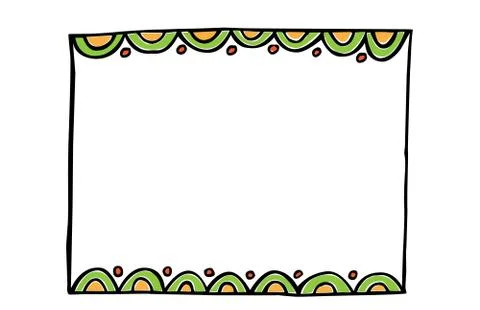 Vector Hand-drawn Frame with Green and Yellow scallop edge Stock Illustration