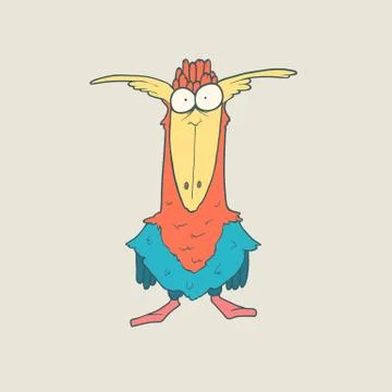 Vector hand drawn funny bird on plain background Stock Illustration