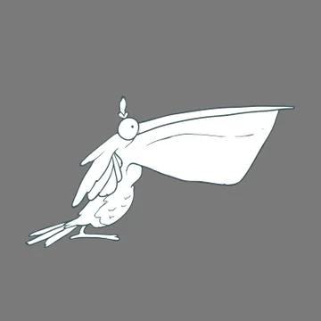 Vector hand drawn funny bird pelican with red beak on plain background Ilustración de archivo