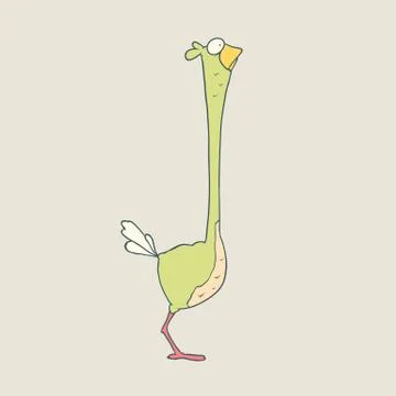 Vector hand drawn funny Ostrich on plain background Stock Illustration