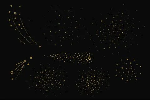Vector hand drawn golden, shiny and glitter stars in clusters. Vector Golden Stock Illustration