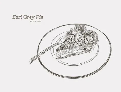Vector hand drawn graphic illustration of custard earl grey tea pie. Stock Illustration