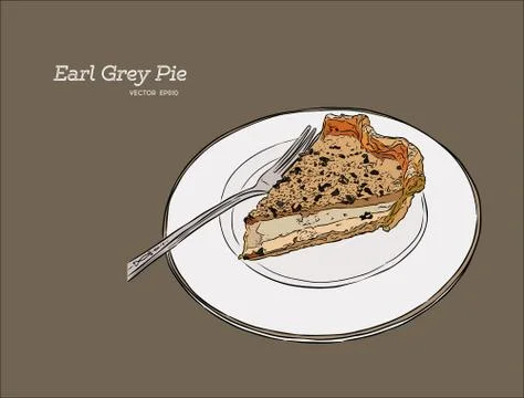 Vector hand drawn graphic illustration of custard earl grey tea pie. Stock Illustration