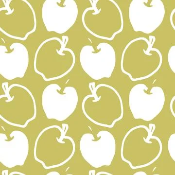 Vector hand drawn green apples simple seamless pattern background. Perfect fo Stock Illustration